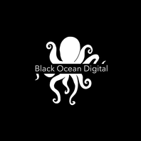 Black Ocean Digital logo, a white octopus on a black square